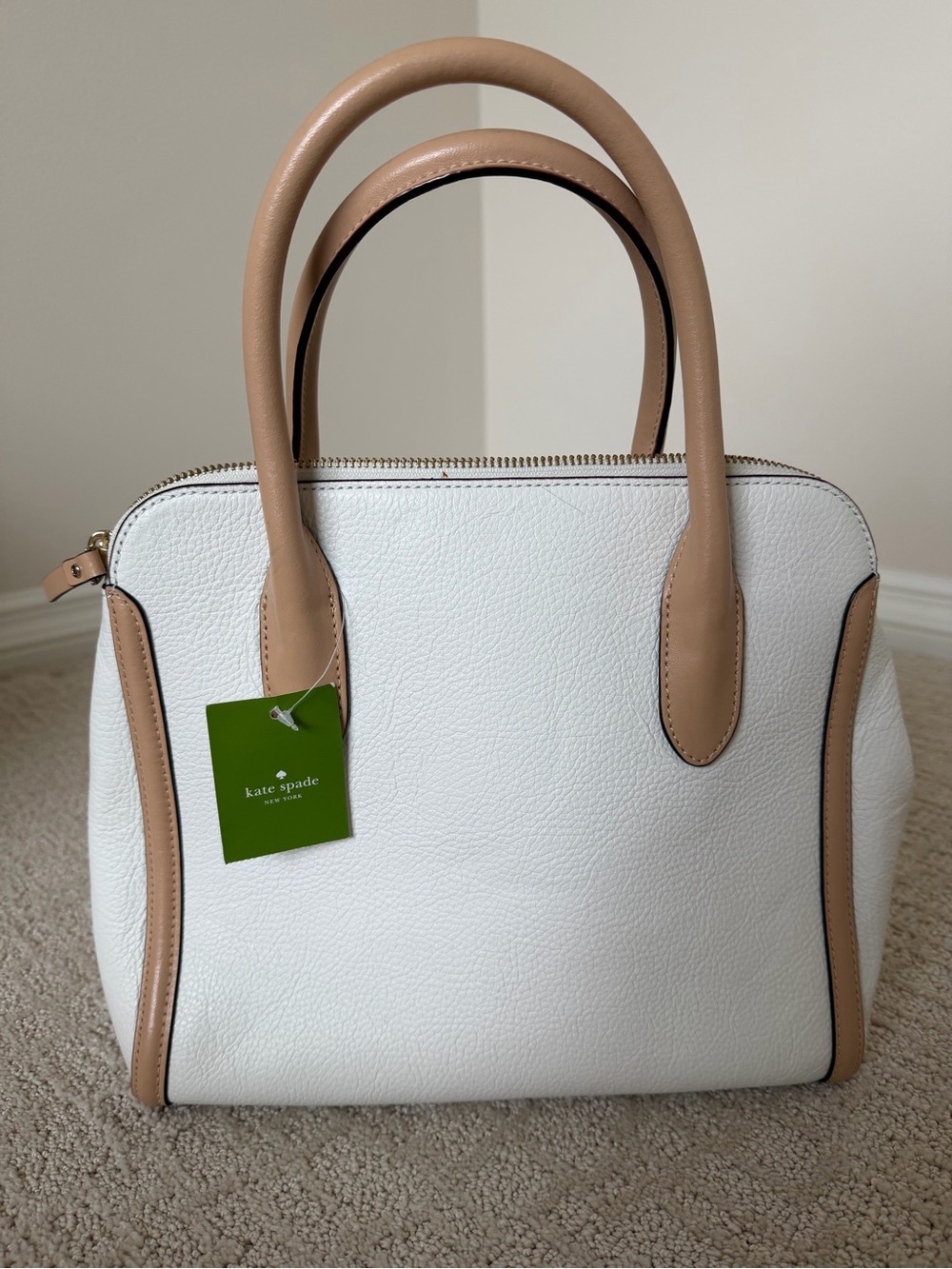 kate spade White and Tan Pebbled Leather Satchel - Picture 3 of 8